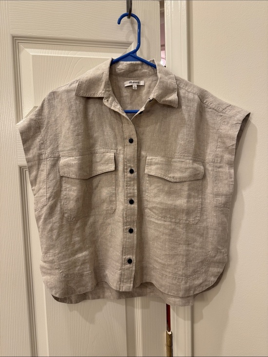 Madewell Tops - Madewell Neutral Linen Short-Sleeve Button Shirt